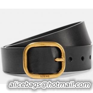 ​Best Price Loewe Round Leather Soft Belt Width 3.5cm L0908 Black
