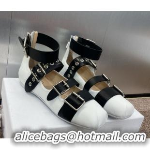 Classic Hot Dior Punk Ballet Flats in Supple Calfskin with Buckle and Amkle Strap White 0425059