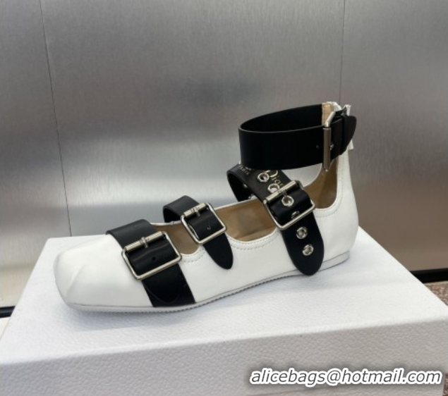 Classic Hot Dior Punk Ballet Flats in Supple Calfskin with Buckle and Amkle Strap White 0425059
