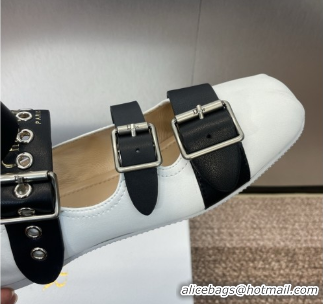 Classic Hot Dior Punk Ballet Flats in Supple Calfskin with Buckle and Amkle Strap White 0425059