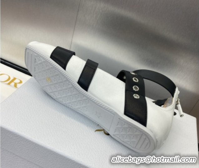 Classic Hot Dior Punk Ballet Flats in Supple Calfskin with Buckle and Amkle Strap White 0425059