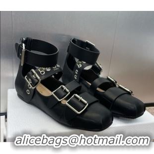 Sumptuous Dior Punk Ballet Flats in Supple Calfskin with Buckle and Amkle Strap Black 0425060