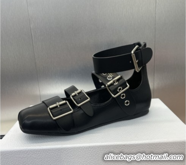 Sumptuous Dior Punk Ballet Flats in Supple Calfskin with Buckle and Amkle Strap Black 0425060