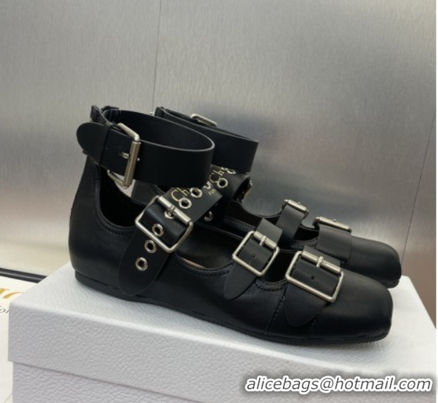 Sumptuous Dior Punk Ballet Flats in Supple Calfskin with Buckle and Amkle Strap Black 0425060