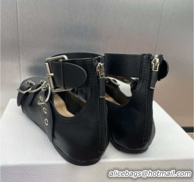 Sumptuous Dior Punk Ballet Flats in Supple Calfskin with Buckle and Amkle Strap Black 0425060