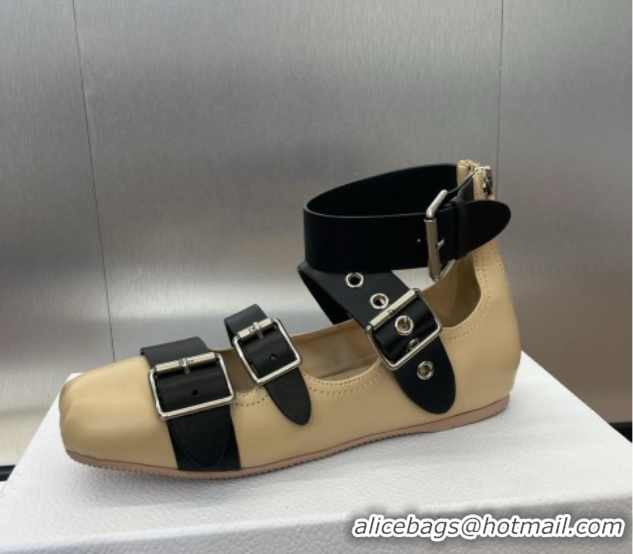 Stylish Dior Punk Ballet Flats in Supple Calfskin with Buckle and Amkle Strap Beige 0425061