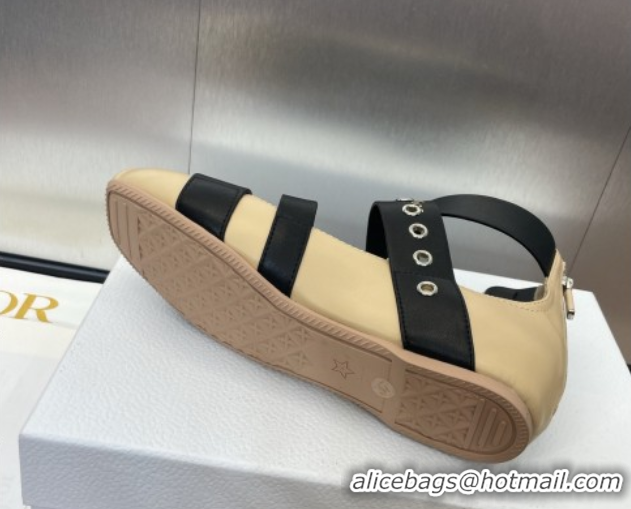 Stylish Dior Punk Ballet Flats in Supple Calfskin with Buckle and Amkle Strap Beige 0425061