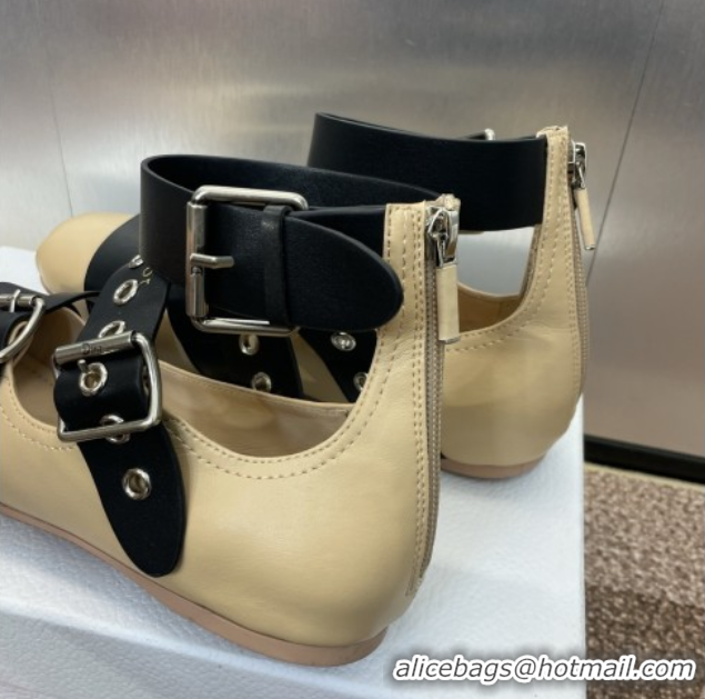 Stylish Dior Punk Ballet Flats in Supple Calfskin with Buckle and Amkle Strap Beige 0425061