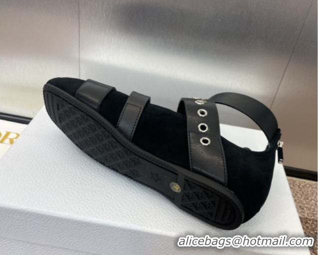 Buy Luxury Dior Punk Ballet Flats in Suede with Buckle and Amkle Strap Black 0425062