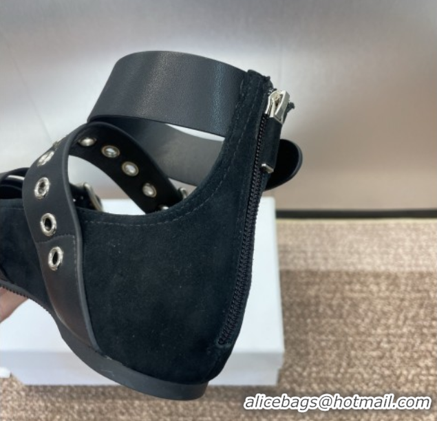 Buy Luxury Dior Punk Ballet Flats in Suede with Buckle and Amkle Strap Black 0425062