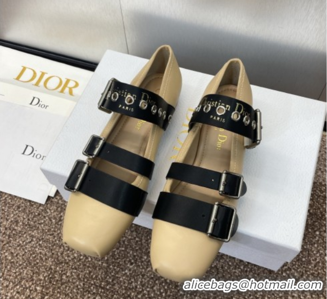 Grade Quality Dior Punk Ballet Flats in Supple Calfskin Leather with Buckle Beige 0425063