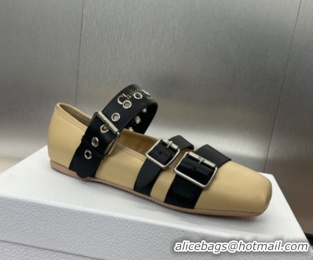 Grade Quality Dior Punk Ballet Flats in Supple Calfskin Leather with Buckle Beige 0425063