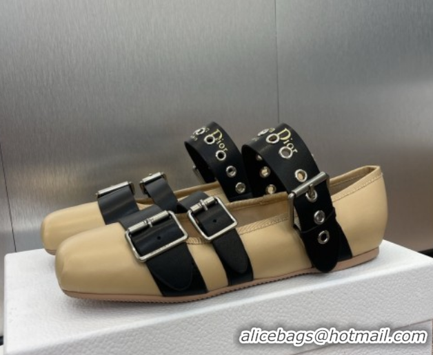 Grade Quality Dior Punk Ballet Flats in Supple Calfskin Leather with Buckle Beige 0425063