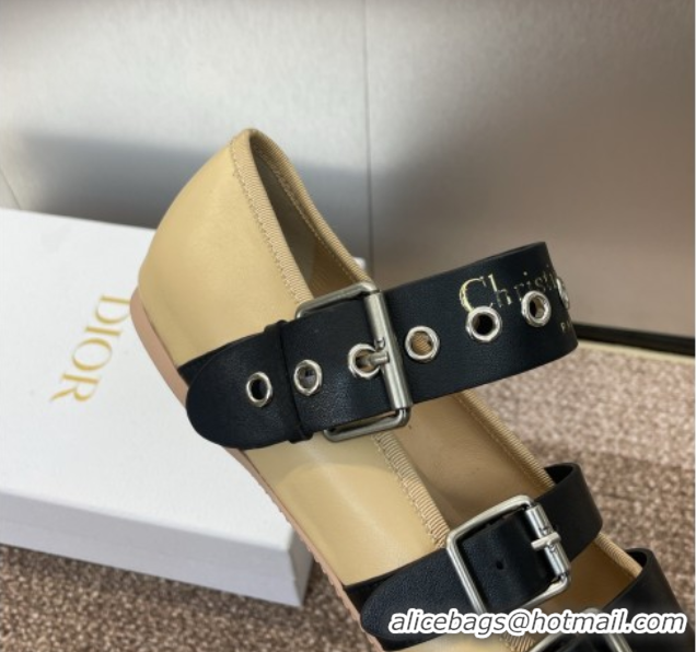 Grade Quality Dior Punk Ballet Flats in Supple Calfskin Leather with Buckle Beige 0425063