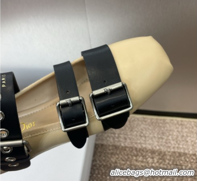 Grade Quality Dior Punk Ballet Flats in Supple Calfskin Leather with Buckle Beige 0425063