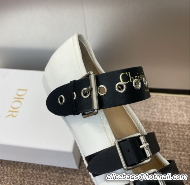 Perfect Dior Punk Ballet Flats in Supple Calfskin Leather with Buckle White 0425064