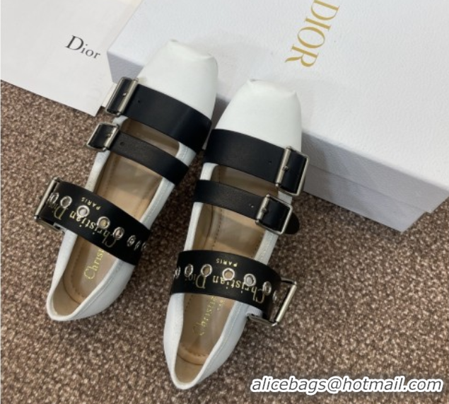 Perfect Dior Punk Ballet Flats in Supple Calfskin Leather with Buckle White 0425064