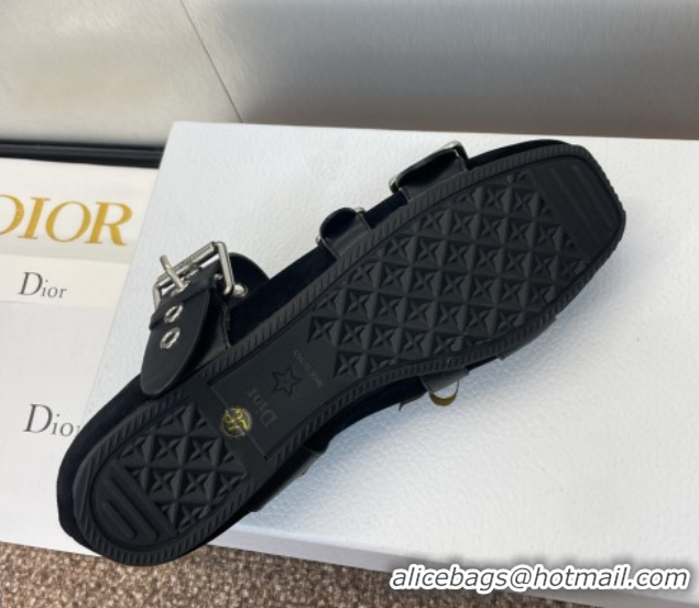 Shop Duplicate Dior Punk Ballet Flats in Suede with Buckle Black 0425065