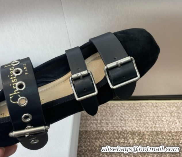 Shop Duplicate Dior Punk Ballet Flats in Suede with Buckle Black 0425065