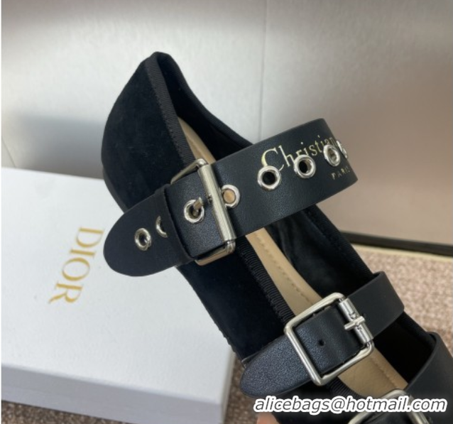 Shop Duplicate Dior Punk Ballet Flats in Suede with Buckle Black 0425065