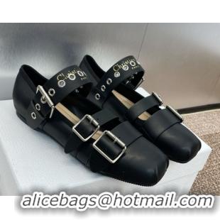 Popular Style Dior Punk Ballet Flats in Supple Calfskin Leather with Buckle Black 0425066