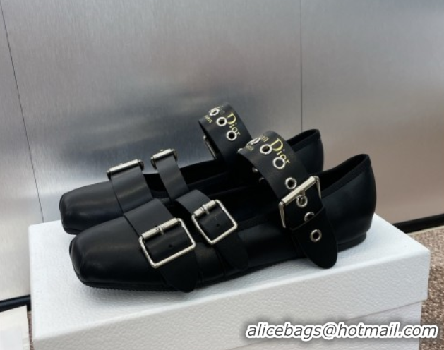 Popular Style Dior Punk Ballet Flats in Supple Calfskin Leather with Buckle Black 0425066
