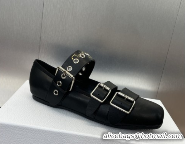 Popular Style Dior Punk Ballet Flats in Supple Calfskin Leather with Buckle Black 0425066
