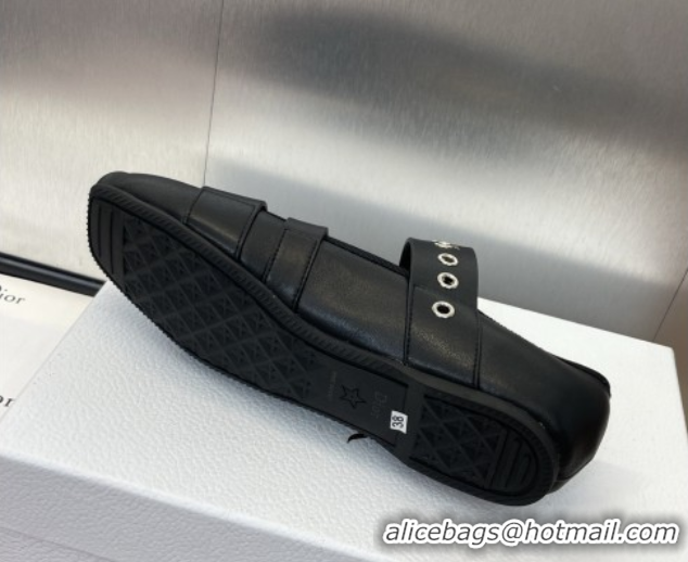 Popular Style Dior Punk Ballet Flats in Supple Calfskin Leather with Buckle Black 0425066