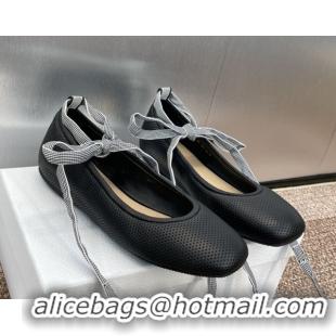 Top Design Dior D-Journey Lace-Up Ballet Flats in Perforated Supple Lambskin with Lace Black 0425067