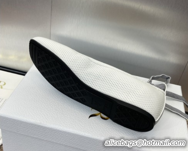 Duplicate Dior D-Journey Lace-Up Ballet Flats in Perforated Supple Lambskin with Lace White 0425068