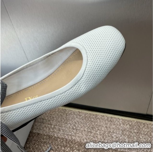 Duplicate Dior D-Journey Lace-Up Ballet Flats in Perforated Supple Lambskin with Lace White 0425068