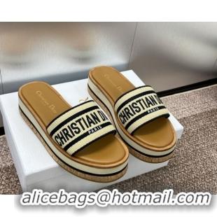 Good Quality Dior Dway Wood Platform Slides Sandal 4cm in Raffia and Embroidered Cotton Black/Black 0425076