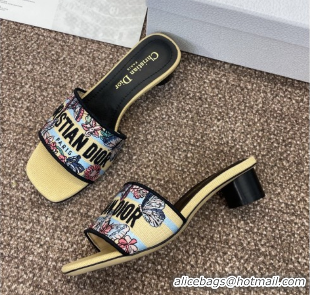 Unique Style Dior Dway Heel Slides Sandal 4.5cm in Embroidered Cotton with Multicolor Toile de Jouy Papillon Motif Yello