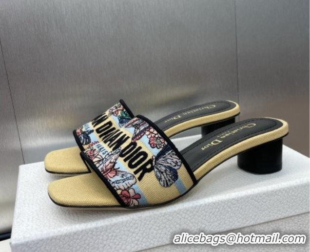 Unique Style Dior Dway Heel Slides Sandal 4.5cm in Embroidered Cotton with Multicolor Toile de Jouy Papillon Motif Yello