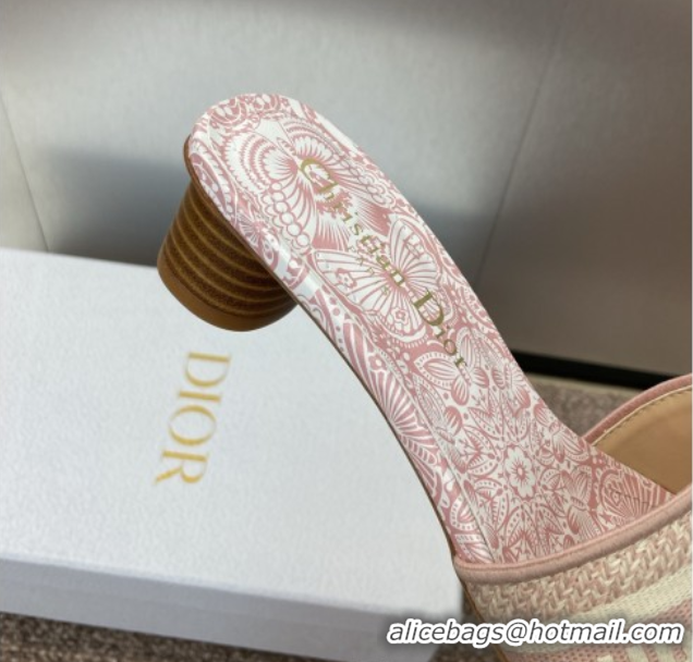 Best Product Dior Dway Heel Slides Sandal 4.5cm in Embroidered Cotton with D-Butterfly Paisley Motif Light Pink 0425079