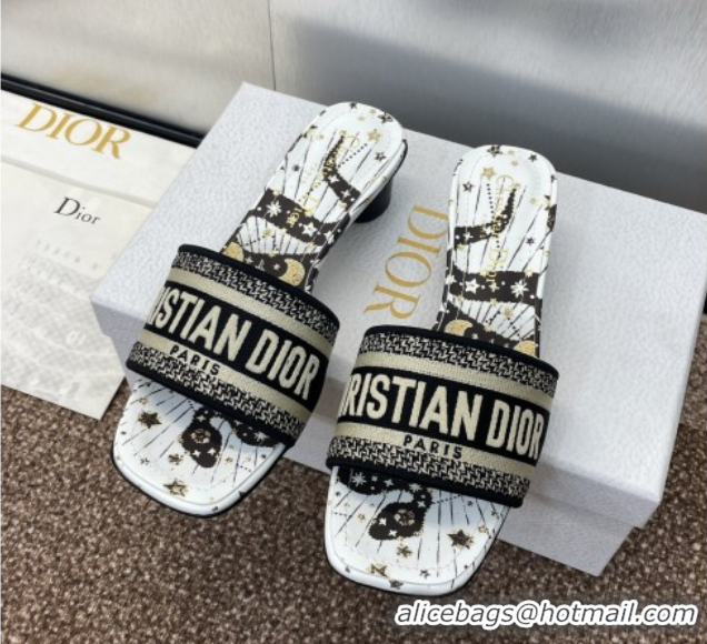 Good Looking Dior Dway Heel Slides Sandal 4.5cm in Embroidered Cotton with Black and Beige Astral Motif 0425080