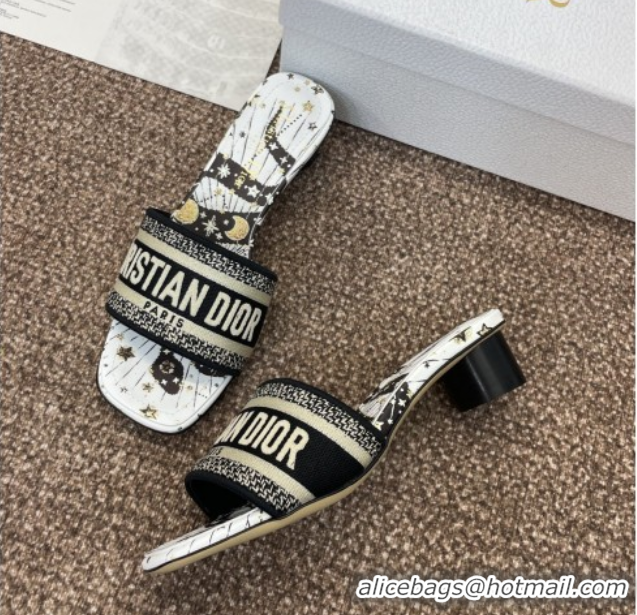 Good Looking Dior Dway Heel Slides Sandal 4.5cm in Embroidered Cotton with Black and Beige Astral Motif 0425080
