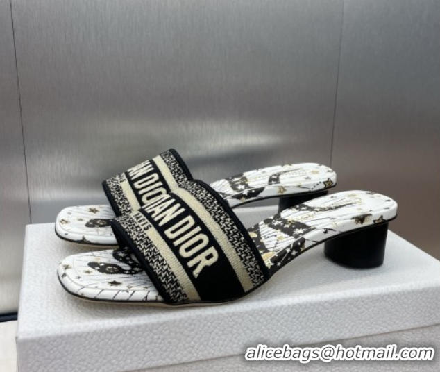 Good Looking Dior Dway Heel Slides Sandal 4.5cm in Embroidered Cotton with Black and Beige Astral Motif 0425080