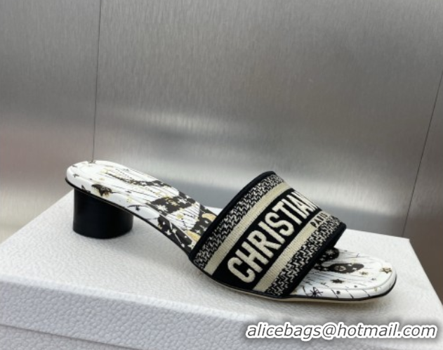 Good Looking Dior Dway Heel Slides Sandal 4.5cm in Embroidered Cotton with Black and Beige Astral Motif 0425080