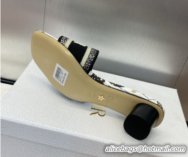 Good Looking Dior Dway Heel Slides Sandal 4.5cm in Embroidered Cotton with Black and Beige Astral Motif 0425080