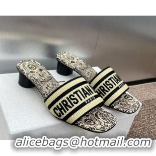 Pretty Style Dior Dway Heel Slides Sandal 4.5cm in Beige Raffia Straw with D-Butterfly Paisley Motif 0425081