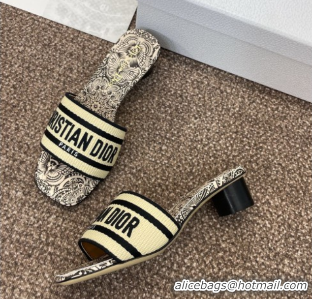 Pretty Style Dior Dway Heel Slides Sandal 4.5cm in Beige Raffia Straw with D-Butterfly Paisley Motif 0425081
