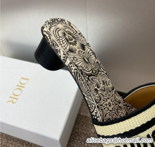 Pretty Style Dior Dway Heel Slides Sandal 4.5cm in Beige Raffia Straw with D-Butterfly Paisley Motif 0425081