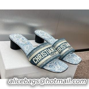 Durable Dior Dway Heel Slides Sandal 4.5cm in Embroidered Cotton with D-Butterfly Paisley Motif Green 0425082