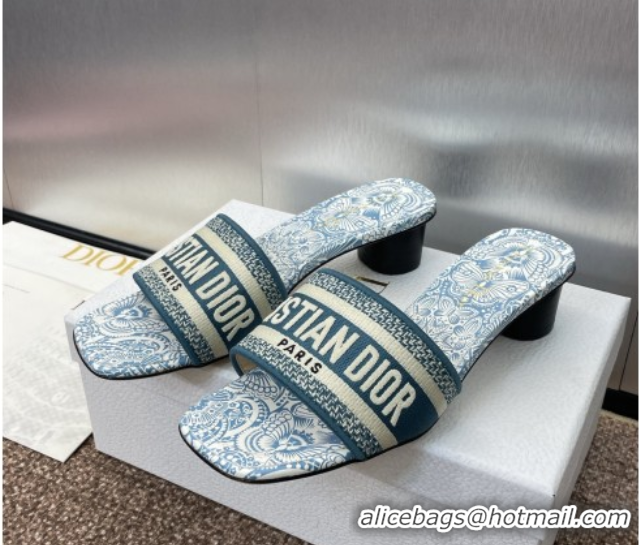 Durable Dior Dway Heel Slides Sandal 4.5cm in Embroidered Cotton with D-Butterfly Paisley Motif Green 0425082