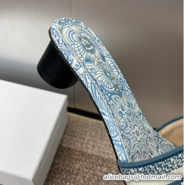 Durable Dior Dway Heel Slides Sandal 4.5cm in Embroidered Cotton with D-Butterfly Paisley Motif Green 0425082