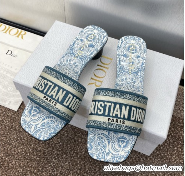 Durable Dior Dway Heel Slides Sandal 4.5cm in Embroidered Cotton with D-Butterfly Paisley Motif Green 0425082