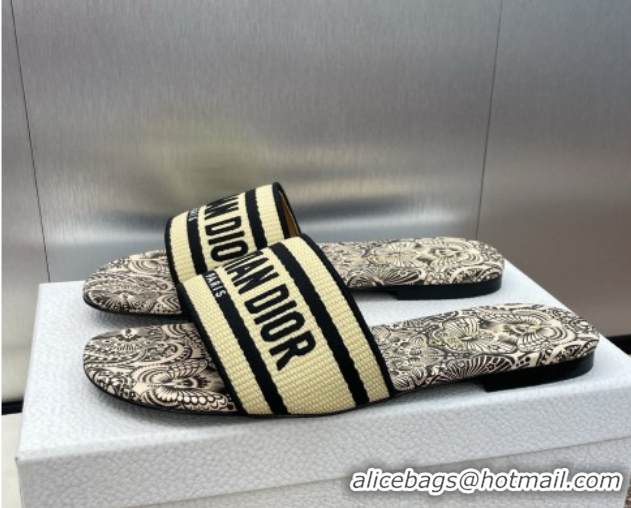 Lowest Cost Dior Dway Flat Slides Sandal in Beige Raffia Straw with D-Butterfly Paisley Motif 0425087