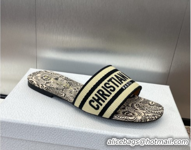 Lowest Cost Dior Dway Flat Slides Sandal in Beige Raffia Straw with D-Butterfly Paisley Motif 0425087