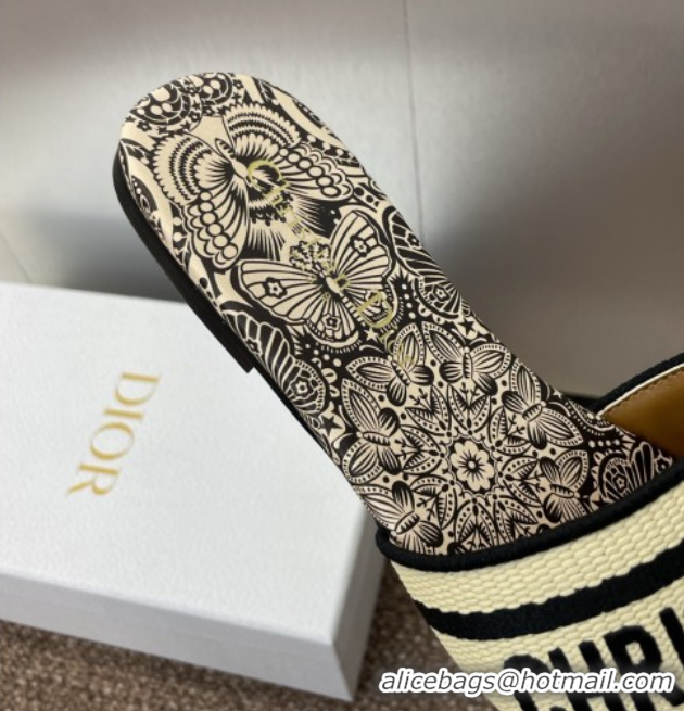 Lowest Cost Dior Dway Flat Slides Sandal in Beige Raffia Straw with D-Butterfly Paisley Motif 0425087